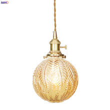 IWHD-lámpara colgante de cobre para cocina, luz LED de estilo nórdico, ámbar, bola de cristal, para comedor, sala de estar 2024 - compra barato