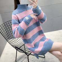 Imitation Water Velvet Turtleneck Sweater Women Knitted Pullover New Fashion Striped  Mid-Long Jumper Sweater Warm Female Tops 2024 - buy cheap