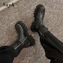 2020 Fashion Platform Women Boots Black Leather Lace Up Chunky Heel Ankle Boots Luxury Brand Design Zipper Winter Boots Women 2024 - buy cheap