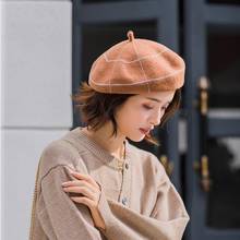 Лидер продаж 2019, теплый шерстяной зимний женский берет s-maqiao в клетку, облегающая шапка во французском стиле, Шапка-бини, милая вязаная шапка, подарок для девушек, осенние шапки 2024 - купить недорого