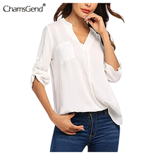2020 New Design Women Blouses Fashion V Neck Chiffon Blouse Shirt Solid Vintage Casual Pullover Tops Elegant Office Work Shirt 2024 - buy cheap