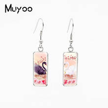 New Arrival Painting Beauty Swans Couples Rectangle Glass Cabochon Dangles Handmade Fish Hook Earrings 2024 - buy cheap