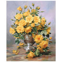 Vaso de rosa amarela, pacote de ponto cruz, flor grande 18ct 14ct 11ct de pano, fio de algodão, bordado, faça você mesmo, bordado artesanal 2024 - compre barato