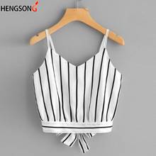 2020 Summer Knot Striped Split Tie Back Crop Cami Top Women Casual Spaghetti Strap Bow Top Vest Beach Vest Camisole 2024 - buy cheap