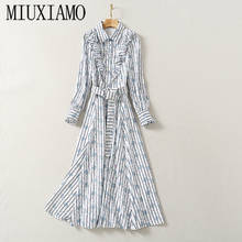 MIUXIMAO Luxurious 2020 Fall Dress Women Party Dress Flower Print Ruffles Office Lady Casual Dress Women Vestidos With Belt 2024 - buy cheap