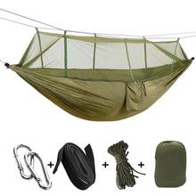 Rede portátil para acampamento, rede com mosquiteiro, alta resistência, tecido de paraquedas, cama pendurada, caça, swing para dormir, 1-2 pessoas 2024 - compre barato
