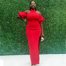 Nigeria African Red Mermaid Evening Dresses 2021 Halter Off Shoulder Slit Long Prom Dress Women Gown robe de soirée Customize 2024 - buy cheap