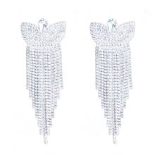 Chran Butterfly Design Rhinestone Long Tassels Earrings Luxury Silver Plated Chandelier Dangle Women Wedding Earrings 2024 - buy cheap