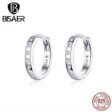 BISAER Authentic 925 Sterling Silver Simple Round Circle Women Earrings Crystal Zircon Stud Earrings Wedding Jewelry EFE101 2024 - buy cheap