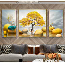 Imagem estilo nórdico de paisagem, tela de pintura dourada de elefante, arte para parede, pôster moderno e estampas para sala de estar, decoração para casa 2024 - compre barato