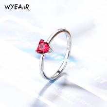 WYEAIIR-Anillo de Plata de Ley 925 con forma de corazón, sortija ajustable, plata esterlina, cristal rojo, Granada, regalo de San Valentín 2024 - compra barato