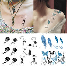 5PCS Waterproof Temporary Tattoo Sticker Feather Butterfly Cat Flower Body Art Arm Fake Tatoo Stickers Hand Finger Body Stickrer 2024 - купить недорого