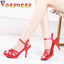 Stiletto Heels Sandals Women Shoes 2020 Summer Red Narrow Band Fine Heel Women Open Toe Plus Size Sexy women's Leather Shoes 2024 - buy cheap