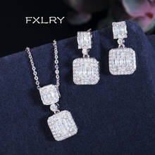 FXLRY Elegant white color micro pave cubic zircon square geometric pendant necklace earring jewelry set 2024 - buy cheap