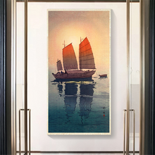 Pinturas en lienzo Retro de barco de vela en el mar, arte de pared, carteles de puesta de sol e impresiones para decoración de sala de pasillo 2024 - compra barato