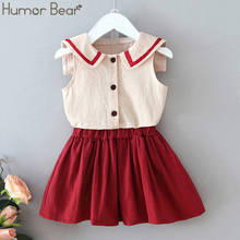 Humor Bear Girl Clothes Suit Summer Lapel Single-breasted Sleeveless Top+ Skirt 2PCS Set Children Baby Kids Student Clothing 2024 - купить недорого