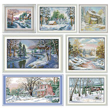 Joy Sunday Embroidery Cross Stitch Kits Stamped Fabric Snowscape 11CT 14CT Counted Printed Needlework Home Decoration Craft Sets 2024 - buy cheap