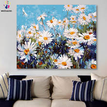 Diy colorings imagens por números com cores branco margarida flor mar imagem desenho pintura por números emoldurado casa 2024 - compre barato