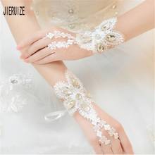 JIERUIZE-guantes cortos blancos para boda, accesorio de encaje, sin dedos, longitud de muñeca, cristal, novia, con cinta 2024 - compra barato