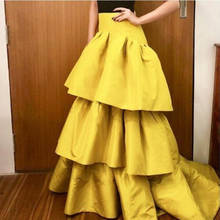 Vintage Gold Satin Multi-layer Ruffles Floor Length Long Maxi Skirt Custom Made 2020 Zipper Style Long Formal Party Women Skirts 2024 - buy cheap