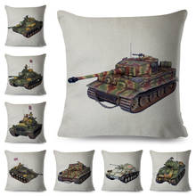 Funda de cojín de tanque de la Segunda Guerra Mundial para sofá, decoración para habitación de niños, juguetes de dibujos animados, funda de almohada de poliéster, 45x45 2024 - compra barato