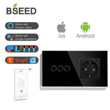 BSEED-Interruptor táctil con Wifi, 3 entradas, enchufe estándar europeo, 3 colores, Blanco, Negro, dorado, Panel de cristal, Smart Tuya 2024 - compra barato