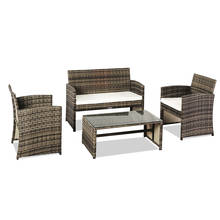 Outdoor Patio Leisure Rattan Furniture 4-Piece Grey Including 1 Big 2 Small 3 Sofas & 1 Tea Table Easy to Clean Move[US-Stock] 2024 - buy cheap
