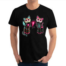 Dia dos Mortos Açúcar Gato Gatos Camiseta Esqueleto Normal Personalizado Casual Tops Camisa Camisas Dos Homens T de Algodão Moda Tops & T 2024 - compre barato