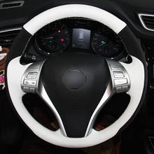 Funda de cuero genuino para volante de Nissan, cubierta de gamuza en color blanco y negro para Nissan Teana Altima 2013-2016 x-trail QASHQAI Rogue Sentra Tiida 2024 - compra barato