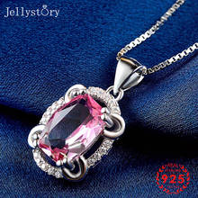 Jellystory-collar elegante de Plata de Ley 925 con forma ovalada de rubí y circonita, colgante de piedras preciosas para mujer, joyería, fiesta de boda 2024 - compra barato