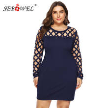 SEBOWEL Casual Women's Large Size Bodycon Dress Autumn Female Long Sleeve Hollow Out Slim Fit Plus Size Solid Color Mini Dresses 2024 - buy cheap