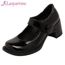 Lasyarrow-zapatos de charol de punta redonda para mujer, calzado de tacón alto grueso, estilo Lolita japonés, Mary Janes, para Primavera, 2021 2024 - compra barato