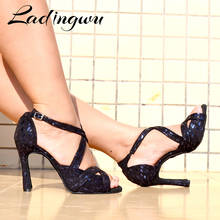 Ladingwu New Dance Shoes Women Profession Ballroom Dance Shoes Salsa Women Black Gold Suede Comfortable Soft Bottom Dance Sandal 2024 - buy cheap