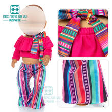 Clothes for doll fit 43cm baby new born doll fashion casual t-shirt, striped flared pants 2024 - buy cheap