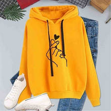 Moletom Com Capuz Tops Kpop Dedo Padrão Do Amor Do Coração das mulheres moletom Com Capuz Com Cordão Manga Longa Feminino Hoodies Streetwear 2024 - compre barato