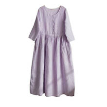 Fairynatural vestido feminino vintage de linho, nova cor sólida, verão 2021, decote redondo, meia manga, camiseta solta, bullon 2024 - compre barato