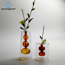 Двухслойная настольная гидропонная ваза для цветов Strongwell Nordic ваза из цветного стекла, украшение для дома, подарок на день рождения, свадьбу 2024 - купить недорого