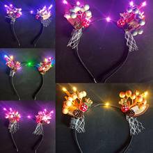 Diadema de cornamenta luminosa LED para fiesta de Navidad, aro de pelo Floral de alce y baya, diadema de regalo de juguete para fiesta de Navidad, pelo Floral 2024 - compra barato