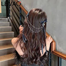Элегантная Цепочка LEVAO, однотонные заколки для волос с бантом для девочек, черная заколка для волос для женщин, Милая атласная заколка для волос, аксессуары для волос 2024 - купить недорого