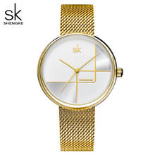 Relógio feminino dourado shengke, relógio pulseira de malha de aço feminino 2024 - compre barato