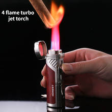 Four Fire Gas Lighters Metal Cigar Cutters Butane Jet Turbo Torch Lighters Windshield Smoke Cigar Accessories Men's Gift Gadgets 2024 - buy cheap