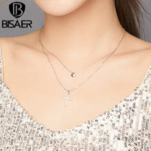 BISAER Key With Vine Necklace 925 Sterling Silver Bright Zircon  Chain Link For Female Jewelry 45cm Adjustable Necklace EFN197 2024 - buy cheap