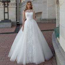 Luxury Two Pieces Wedding Dresses Illusion Scoop Cap Sleeve Buttons Back Applique Bridal Gown with Beading Belt Detachable Skirt 2024 - buy cheap