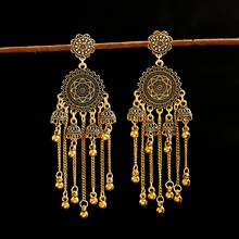 Pendientes de estilo turco egipcio para mujer, aretes indios con borla de cadena larga, Color dorado étnico, flor redonda tallada, pendiente colgante, joyería 2024 - compra barato