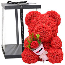 Diy 40 cm rosa urso com caixa artificial pe para sempre flor urso rosa dia dos namorados para namorada mulher presentes do dia das mães 2024 - compre barato