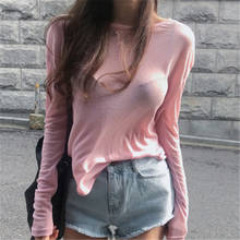 New Spring Top Sexy T Shirt Women Elasticity T-Shirt Korean Style Tee Woman Clothes Slim Tshirt Female Skinny Long Sleeve Tops 2024 - buy cheap