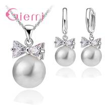 Conjunto de pendientes de plata esterlina 925, conjunto de pendientes de cristal con perlas de cristal, pajarita, conjunto de pendientes de aro 2024 - compra barato