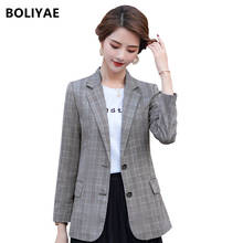 Boliyae Women Blazer Za 2021 Spring Autumn New Designer Fashion Long Sleeve Plaid Jackets Office Tops Casaco Feminino Veste 2024 - buy cheap