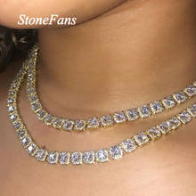 Stone efans-colar de cristal quadrado, feminino, para homens e mulheres, com pedra brilhante, grosso, joia de corrente para hip hop 2024 - compre barato