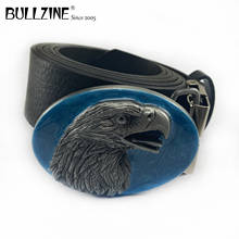 Bullzine zinc alloy retro blue enameled eagle head belt buckle jeans gift belt buckle Free PU belt FP-02636 drop shipping 2024 - buy cheap